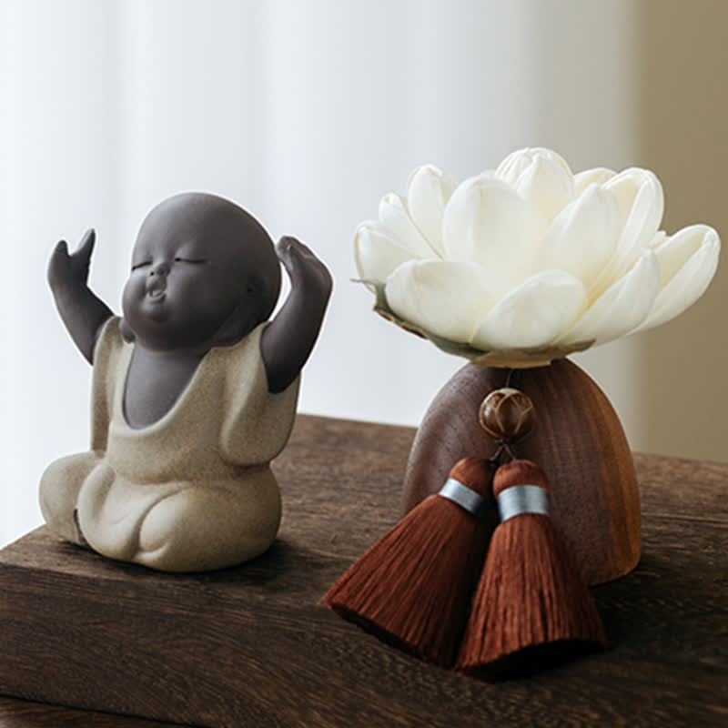 Statue Bouddha en Bois de Pêcher Noir 5,4 cm | Décoration Zen Fleur