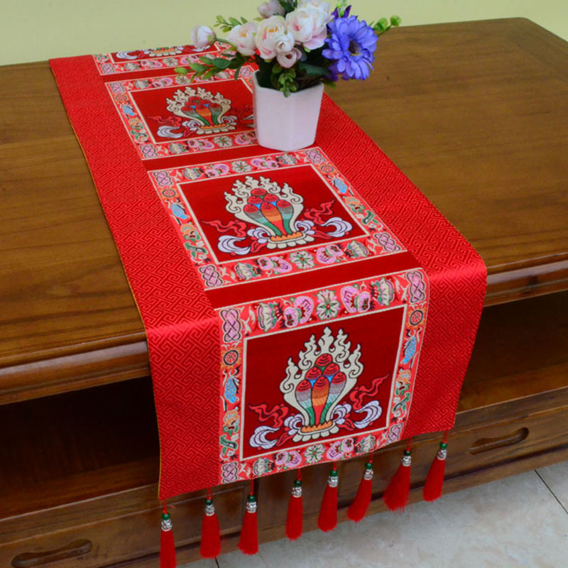Tapis d’Autel de Méditation avec Vajra Tibétain et Symboles Auspicieux | 95 × 33 cm