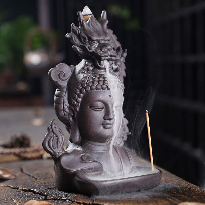 Porte-Encens Bouddha Dragon en Argile Pourpre 10,5 cm pour Méditation