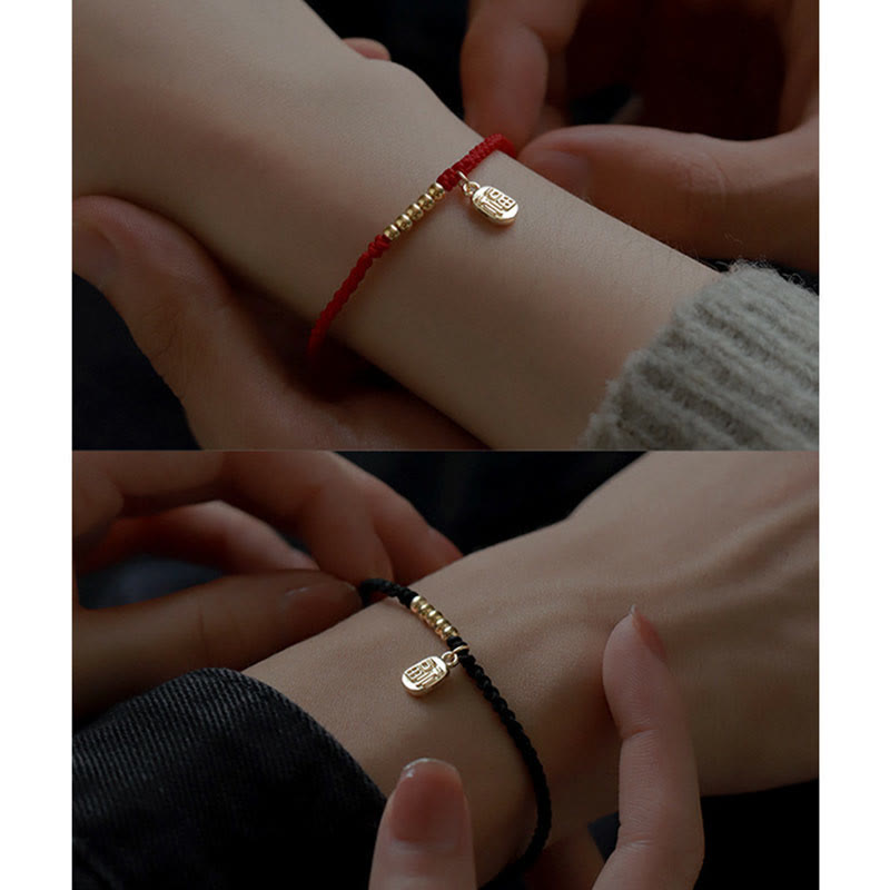 Bracelet Fil Rouge avec Symbole Fu (福) en Cuivre