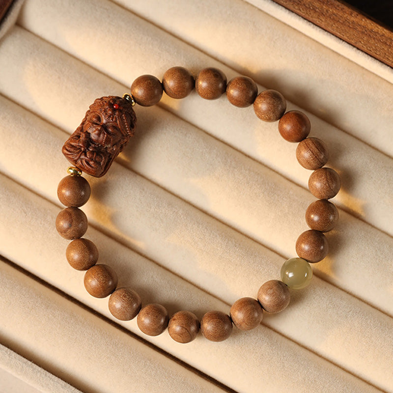 Bracelet Mala Tara en Bois de Santal Ancien & Pierres Naturelles – Perles ~8 mm