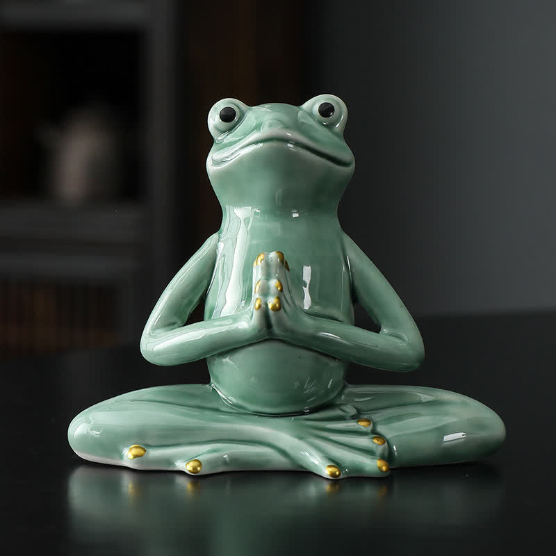 Statue décorative en céramique représentant une grenouille zen en méditation