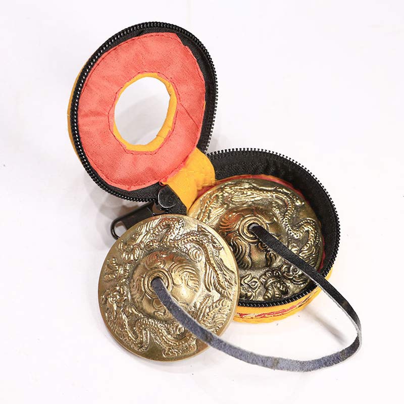 Tingsha Tibétaine Six Mots Vrais Dragon Cuivre Équilibre Décoration Avec Sac