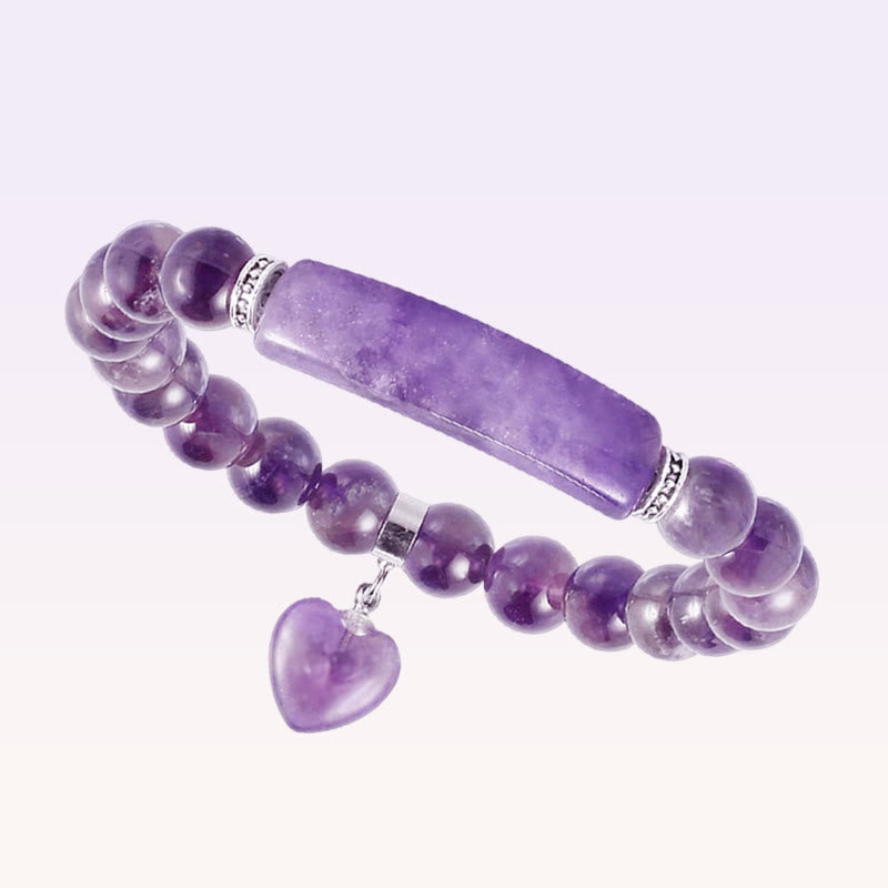 Bracelet en Améthyste Naturelle Forme Cœur 8 mm, Perles Artisanales