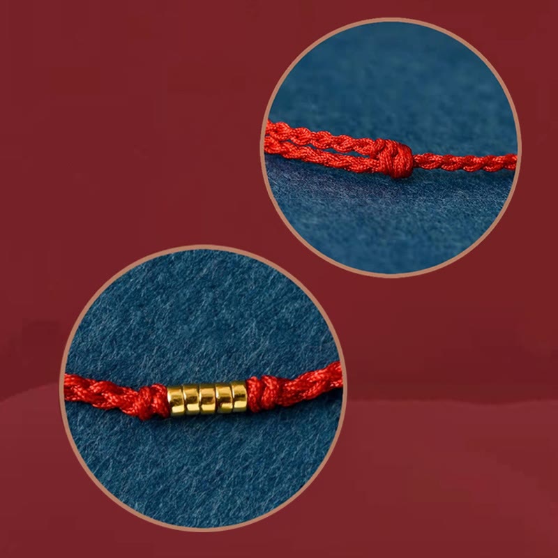 Bracelet / Chevillère Fil Rouge & Perles Dorées en Argent Sterling 925
