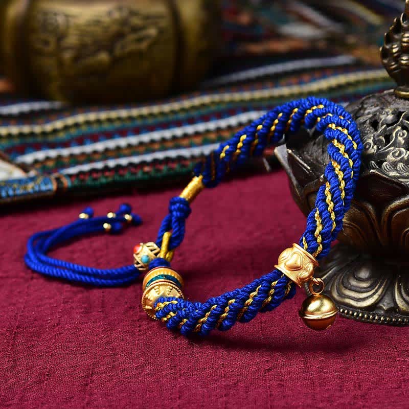 Bracelet de Prière Tibétain Thangka en Fil Rouge, Protection & Chance