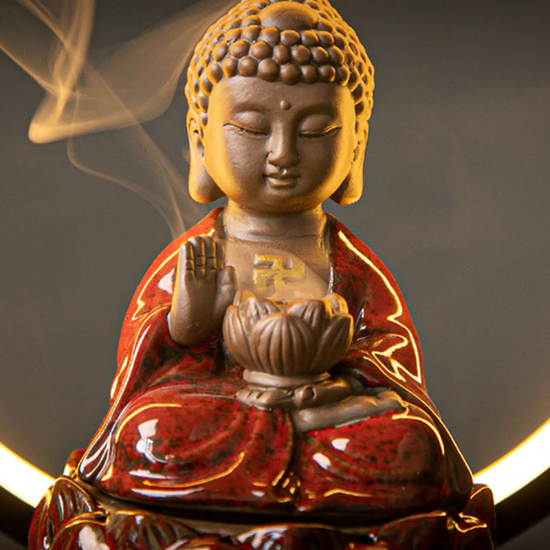 Brûleur d’Encens Reflux Bouddha Lotus en Céramique – Porte-Encens LED