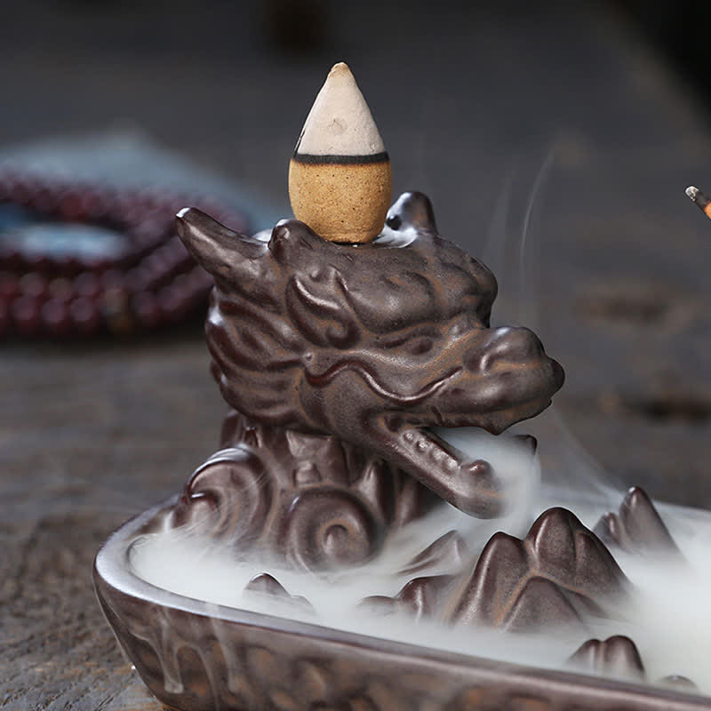 Brûleur d’Encens Dragon en Céramique Montagne à Reflux