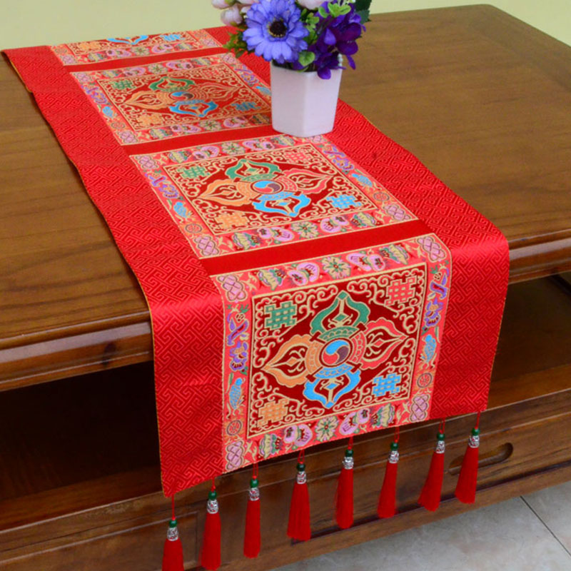 Tapis d’Autel de Méditation avec Vajra Tibétain et Symboles Auspicieux | 95 × 33 cm