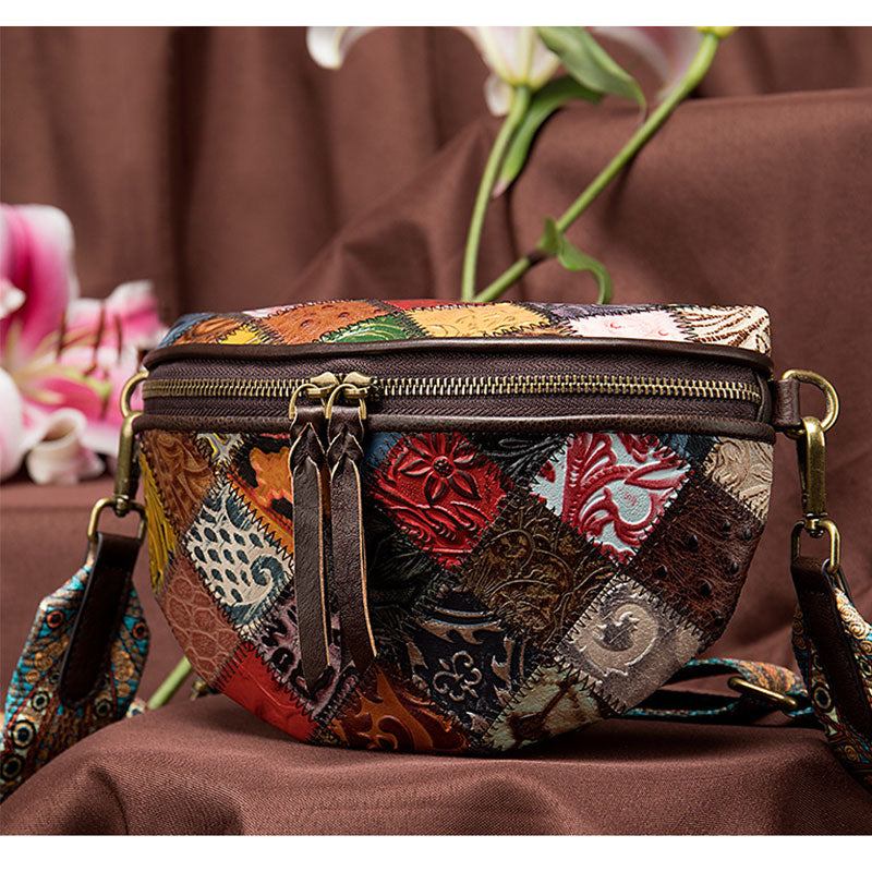 Sac à bandoulière femme style bohémien en cuir – Cuir véritable – 22 cm