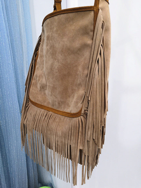 Sac à bandoulière femme à franges en cuir – Cuir véritable – 28 cm