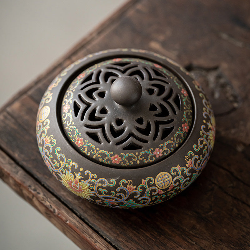 Brûleur d’Encens Cloisonné Floral – Émail Artisanal Décoratif