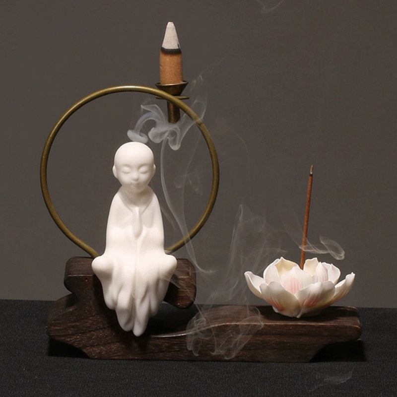 Brûleur d’Encens de Méditation en Céramique Lotus à Reflux