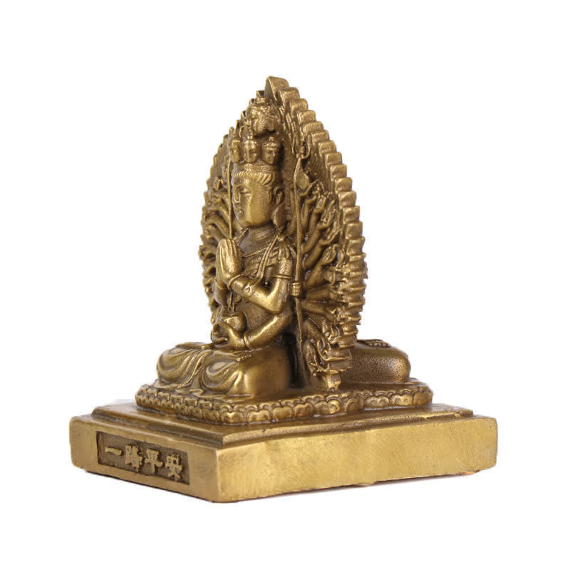 Figurine d'Avalokitesvara à mille mains de Chenrezig, statue de protection double face Kuan Yin Bodhisattva en cuivre massif, décoration