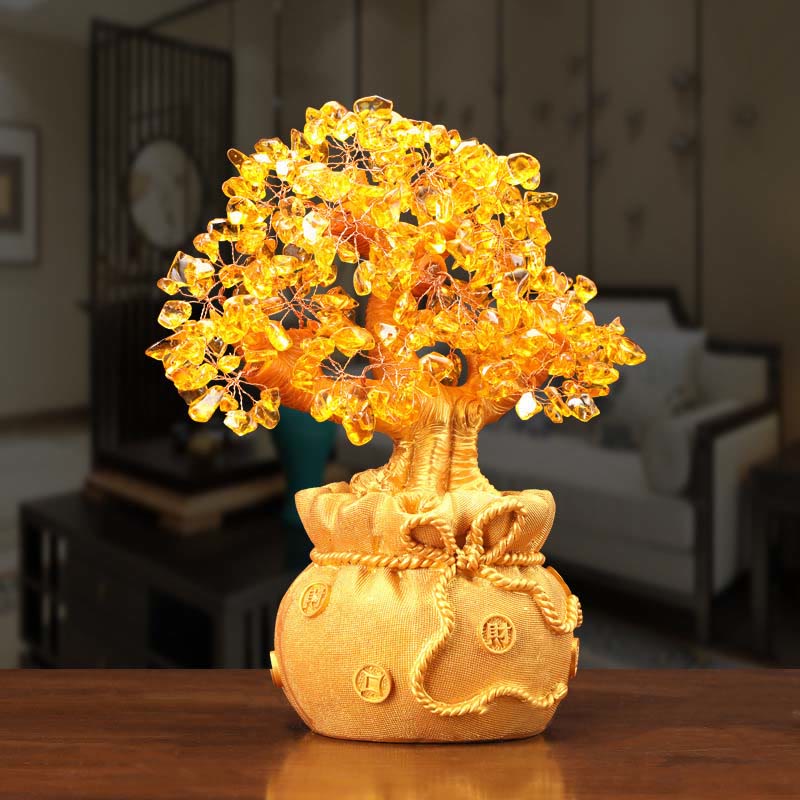 Citrine naturelle Ornement de pierre précieuse pour arbre à argent - Feng Shui pour la prospérité
