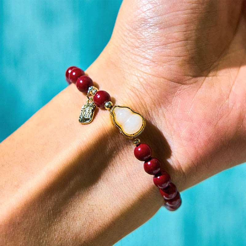 Bracelet Porte-Bonheur Fu en Cinabre & Jade Naturel – Perles 6 mm