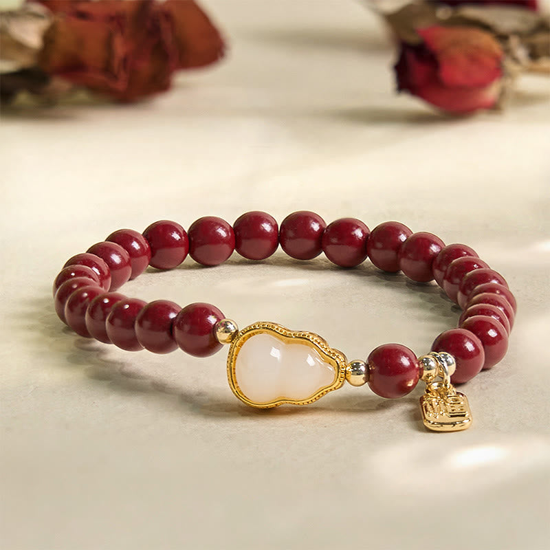 Bracelet Porte-Bonheur Fu en Cinabre & Jade Naturel – Perles 6 mm