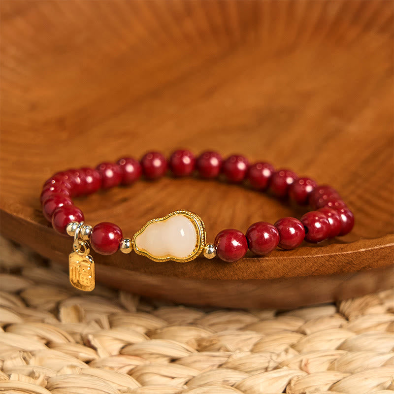 Bracelet Porte-Bonheur Fu en Cinabre & Jade Naturel – Perles 6 mm