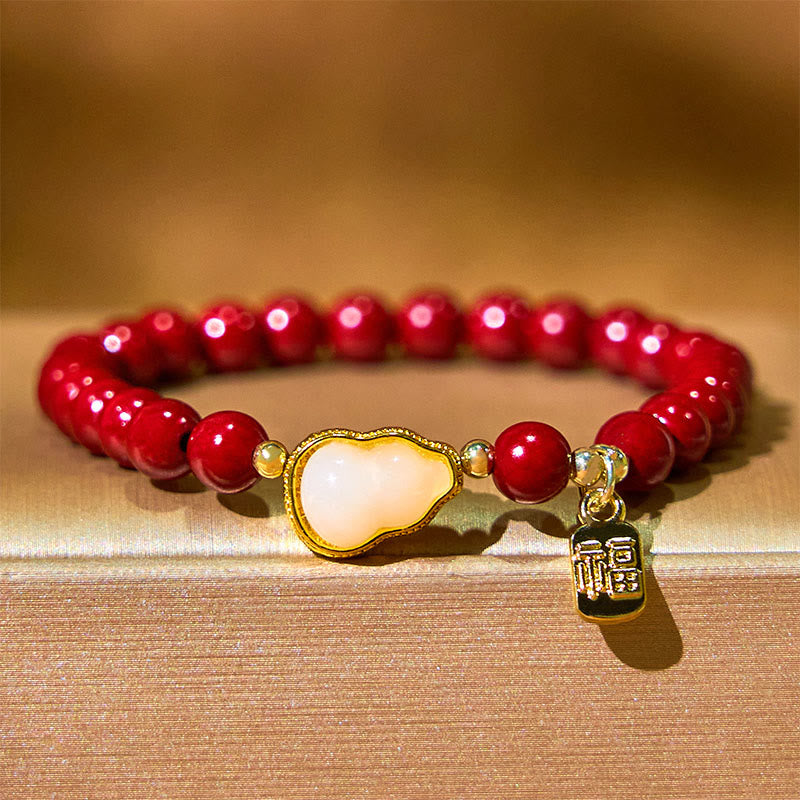 Bracelet Porte-Bonheur Fu en Cinabre & Jade Naturel – Perles 6 mm