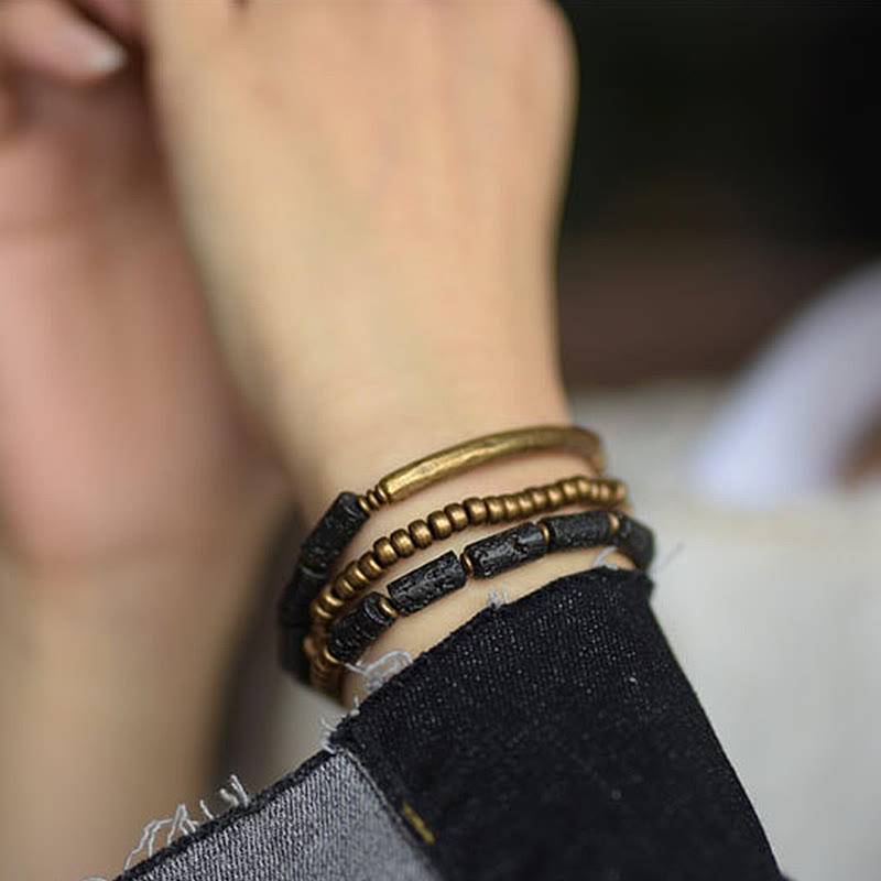 Bracelet Spirituel Multi-Tours en Pierre de Lave 6 mm & Cuivre