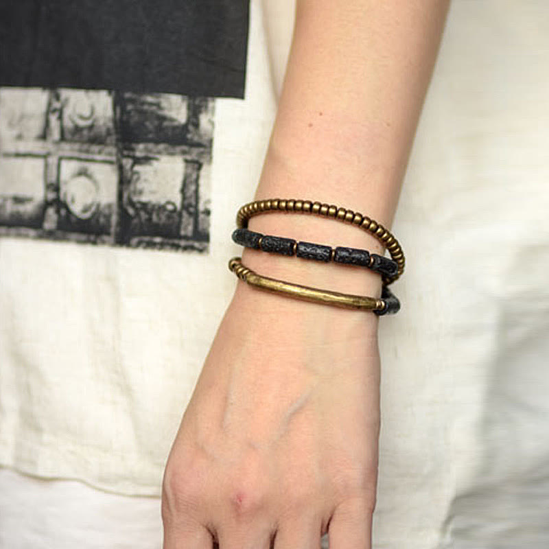 Bracelet Spirituel Multi-Tours en Pierre de Lave 6 mm & Cuivre