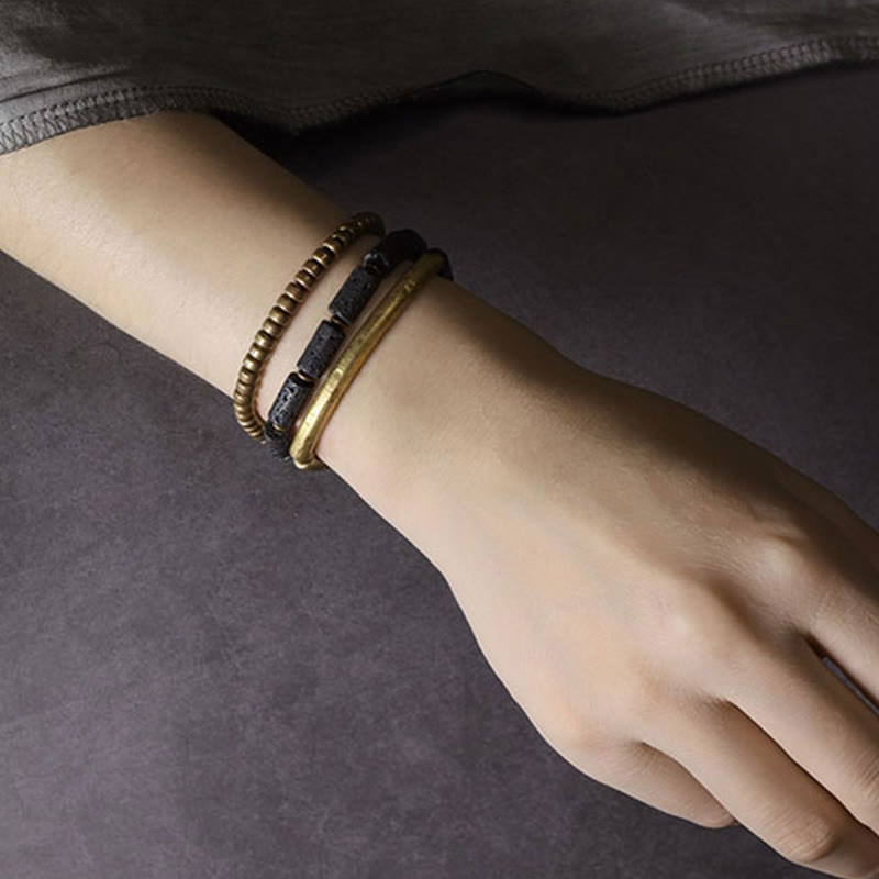 Bracelet Spirituel Multi-Tours en Pierre de Lave 6 mm & Cuivre