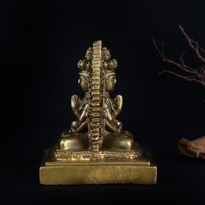 Figurine d'Avalokitesvara à mille mains de Chenrezig, statue de protection double face Kuan Yin Bodhisattva en cuivre massif, décoration