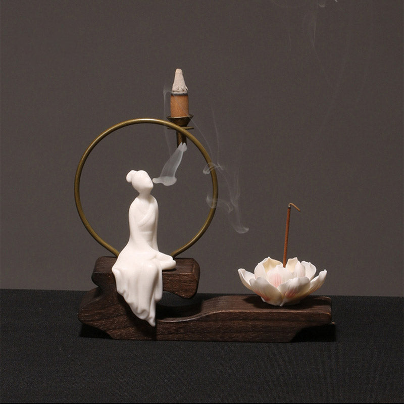 Brûleur d’Encens de Méditation en Céramique Lotus à Reflux