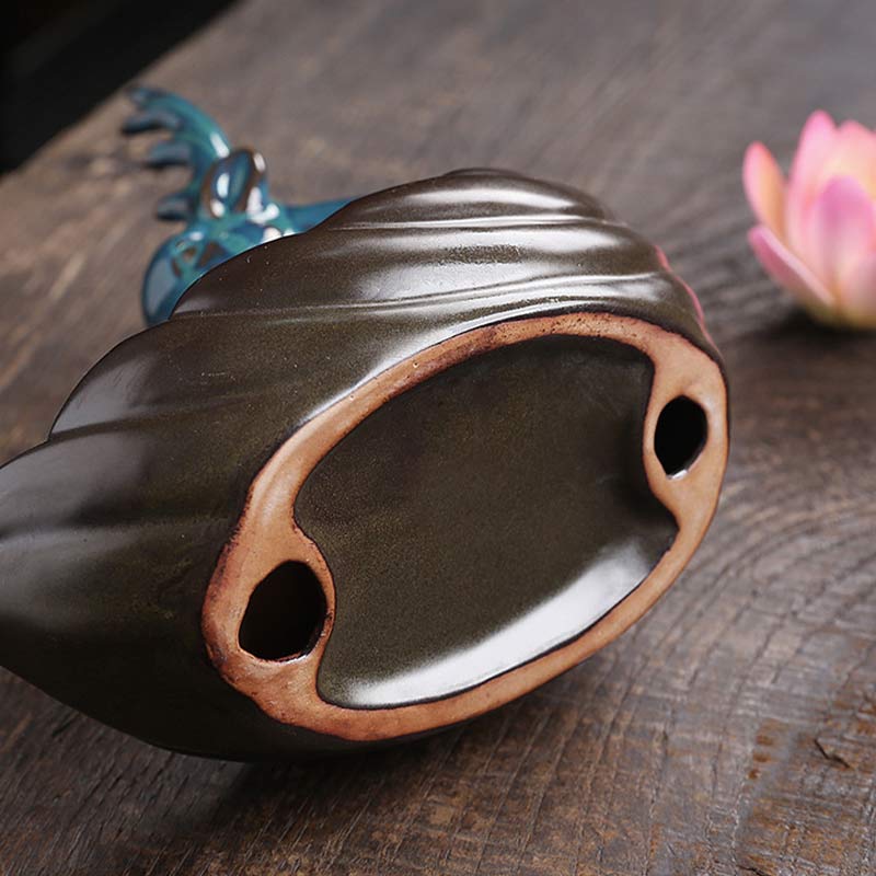 Brûleur d’Encens en Céramique Lotus & Cerf à Reflux
