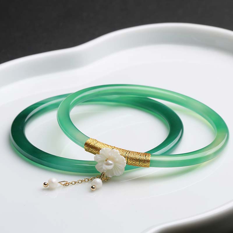 Bracelet Succès en Jade Cyan & Jade Blanc 58 mm | Harmonie & Équilibre Symbolique
