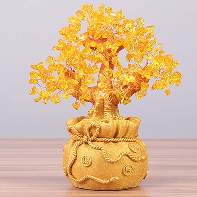 Citrine naturelle Ornement de pierre précieuse pour arbre à argent - Feng Shui pour la prospérité