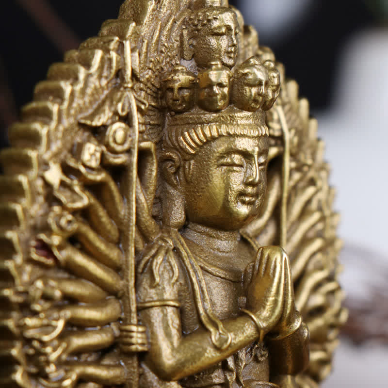 Figurine d'Avalokitesvara à mille mains de Chenrezig, statue de protection double face Kuan Yin Bodhisattva en cuivre massif, décoration