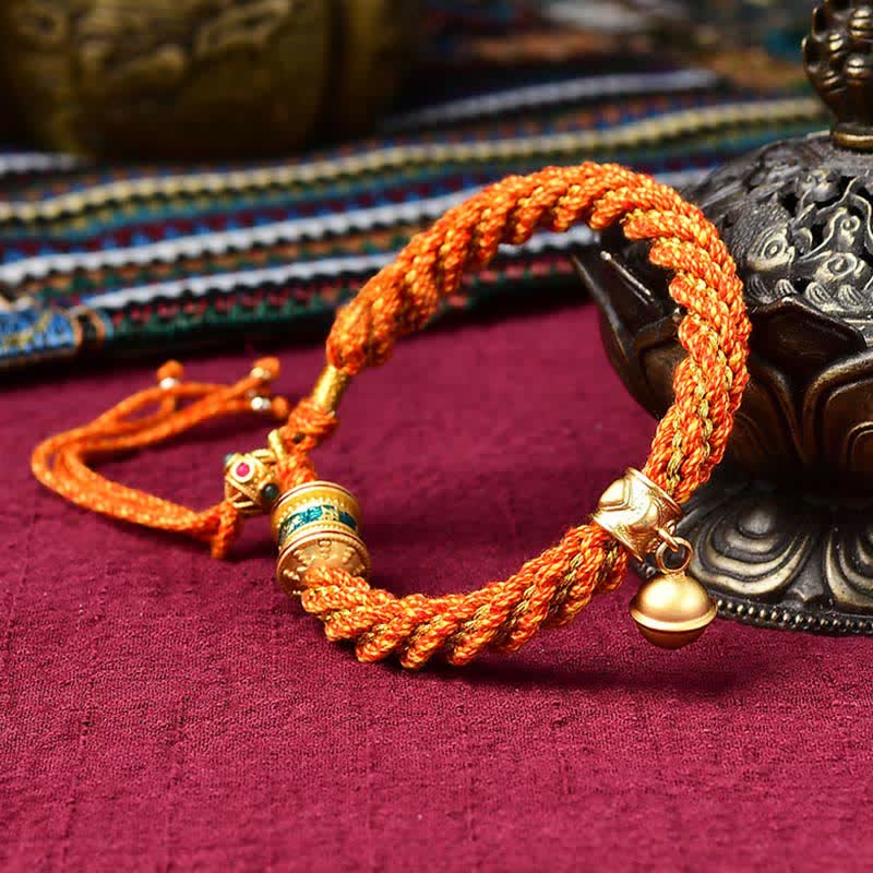 Bracelet de Prière Tibétain Thangka en Fil Rouge, Protection & Chance