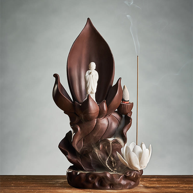 Brûleur d’Encens Bouddha Lotus en Argile Violet – Porte-Encens Zen & Méditation