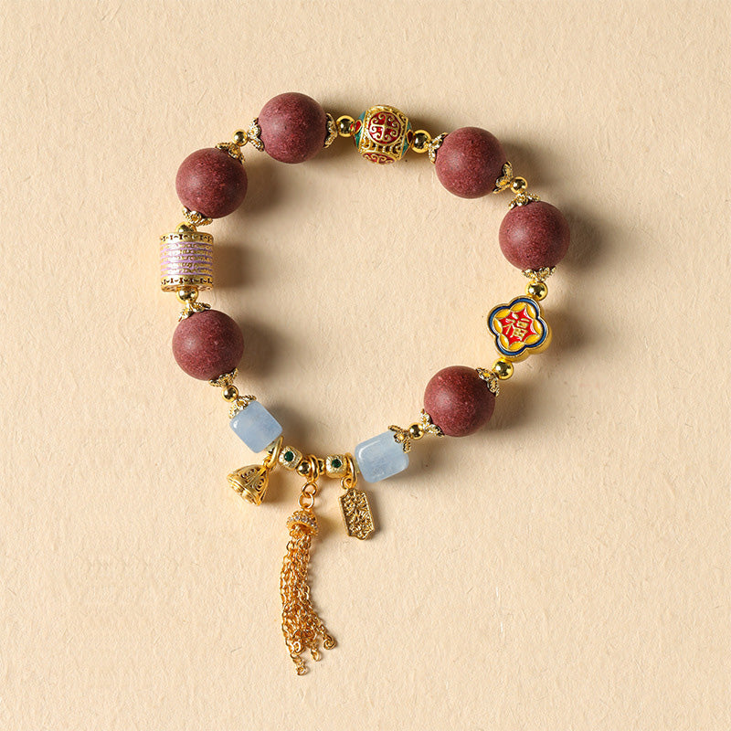 Bracelet Hexiang “Rêve des Dynasties du Sud” – Perles Parfumées & Calcédoine Bleue (~12 mm)