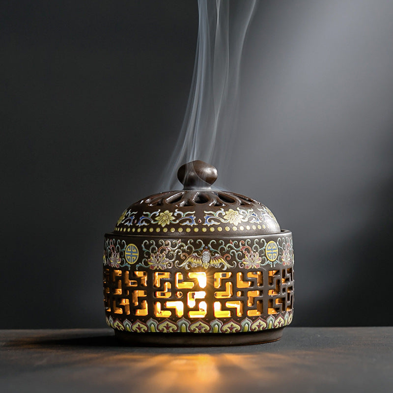 Brûleur d’Encens Émaillé avec Veilleuse – Art Décoratif Multifonction
