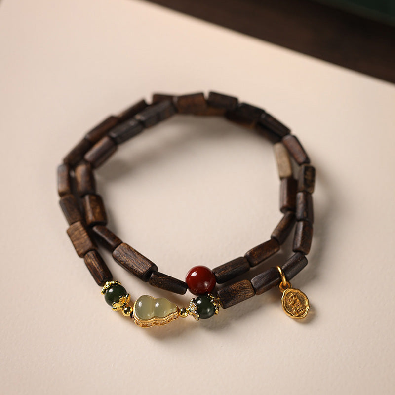 Bracelet Dalagan Sculpté – Bois d’Agar de Kalimantan, Argent S925 & Pierres Naturelles