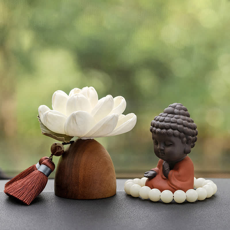Statue Bouddha en Bois de Pêcher Noir 5,4 cm | Décoration Zen Fleur