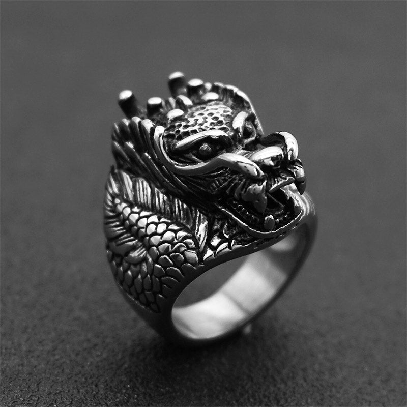 Bague Dragon Équilibre en Acier Titane – Anneau Symbolique Unisexe