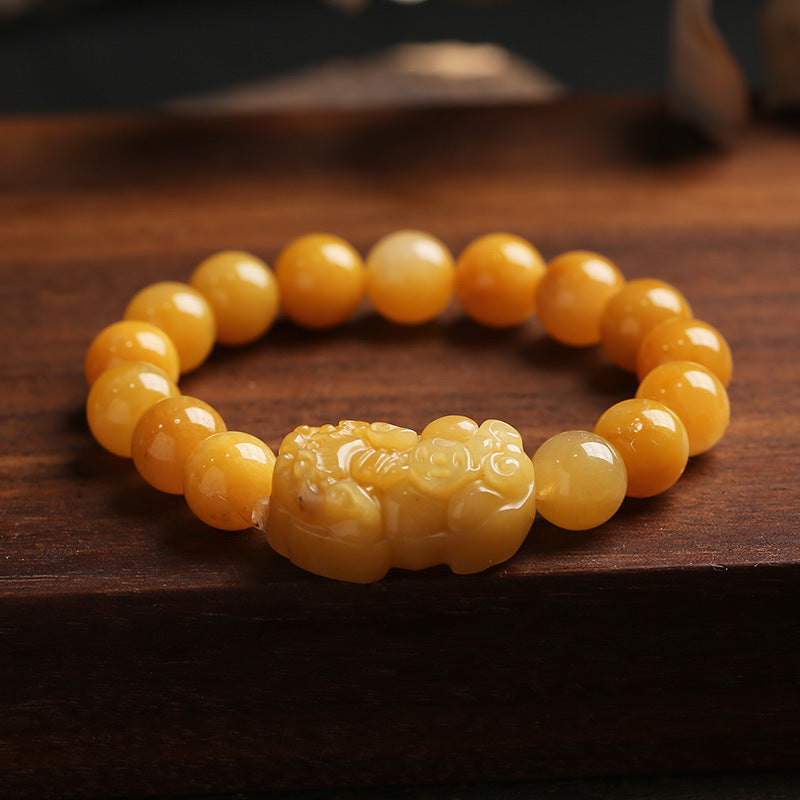 Bracelet Pixiu Richesse en Jade Soie Dorée Naturel 10 mm | Abondance & Protection Symbolique