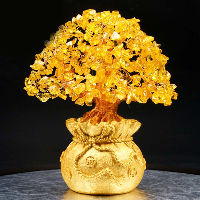 Citrine naturelle Ornement de pierre précieuse pour arbre à argent - Feng Shui pour la prospérité