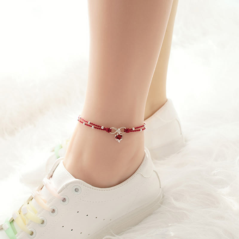 Bracelet de Cheville Spirituel Fil Rouge Cœur Infini (Ajustable)