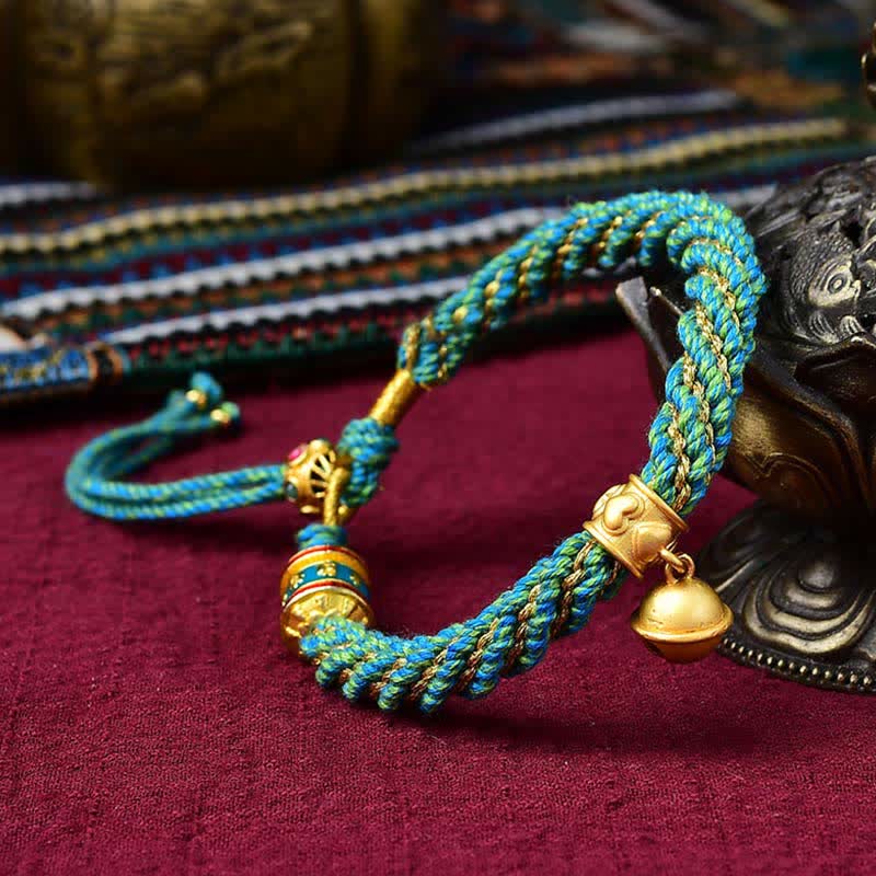 Bracelet de Prière Tibétain Thangka en Fil Rouge, Protection & Chance