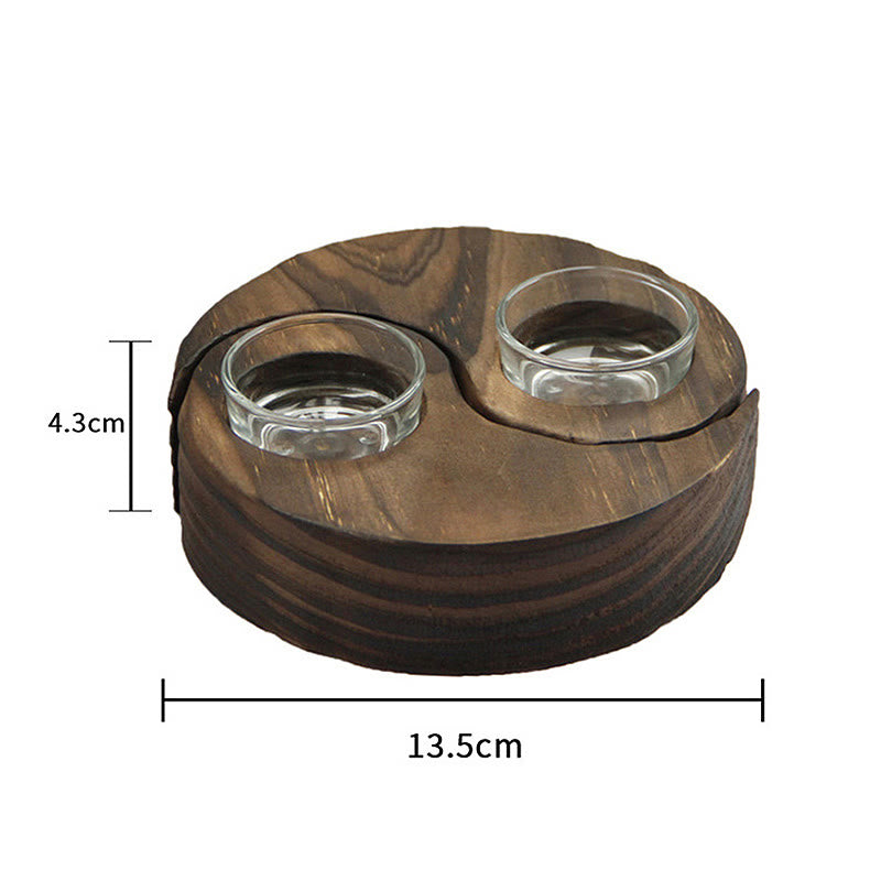 Porte Bougie Yin Yang en Bois pour Autel Spirituel