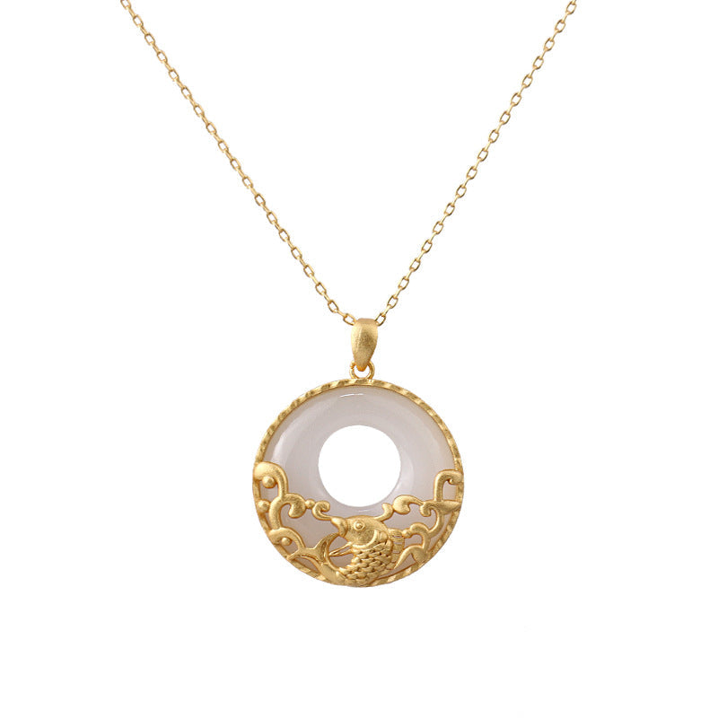 Collier Carpe Koï en Jade Blanc Naturel