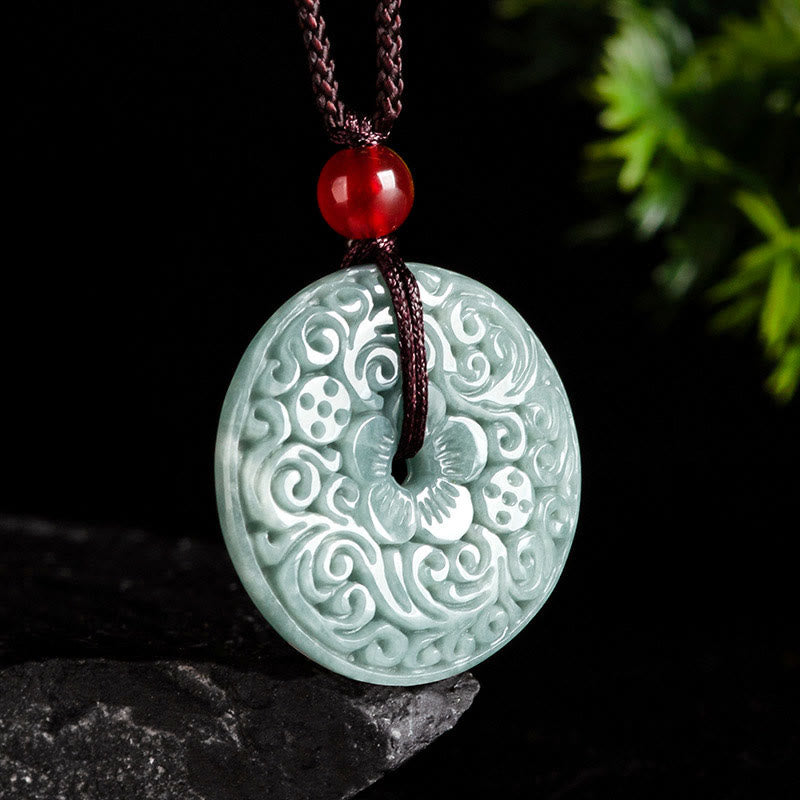 Pendentif Fleur de Jade Vert, Boucle de Paix & Harmonie