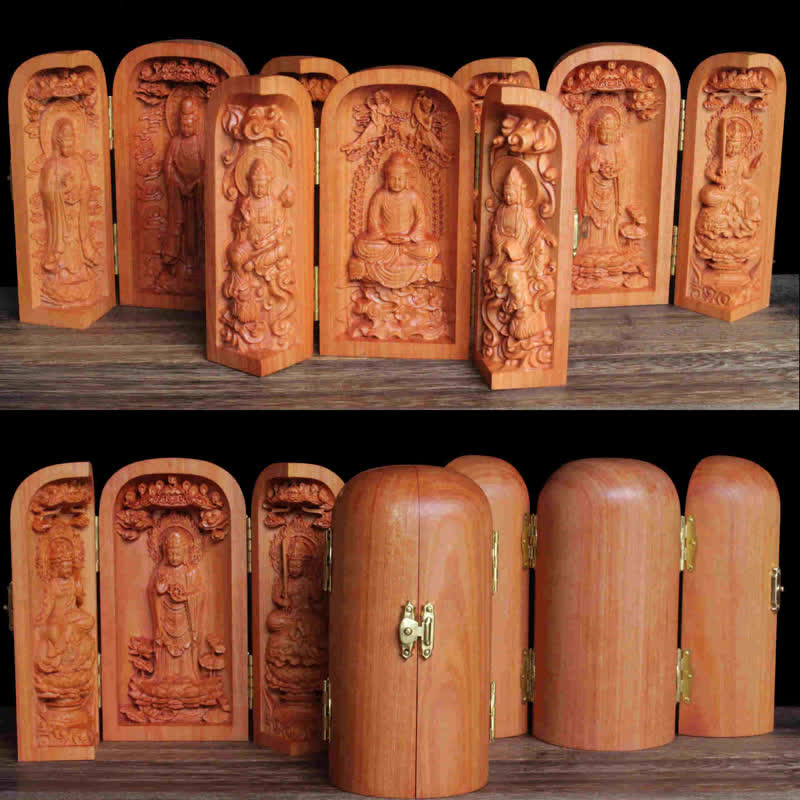 Autel de décoration pour la maison en bois de cerisier Bouddha Kwan Yin Avalokitesvara Compassion
