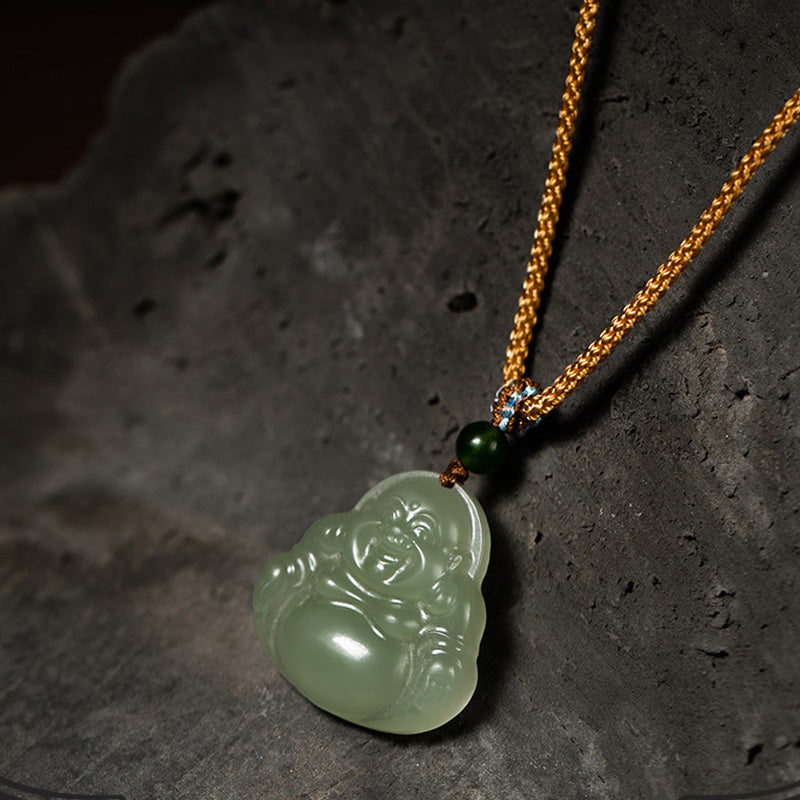 Collier Jade Lotus & Bouddha Rieur – 75 cm