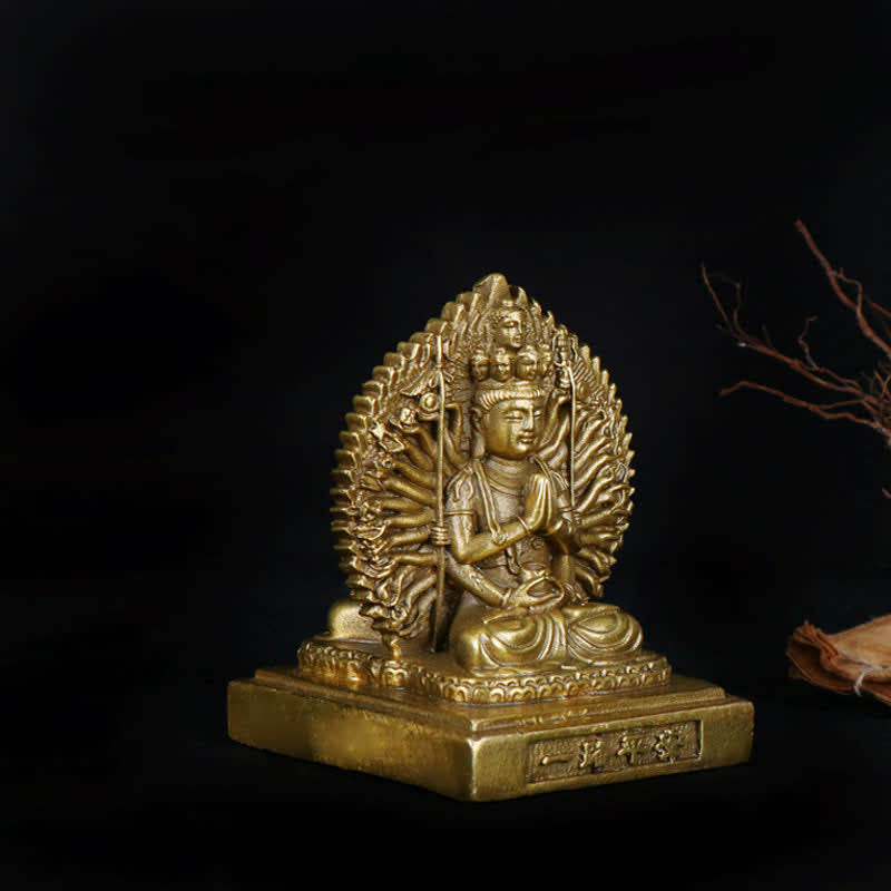 Figurine d'Avalokitesvara à mille mains de Chenrezig, statue de protection double face Kuan Yin Bodhisattva en cuivre massif, décoration