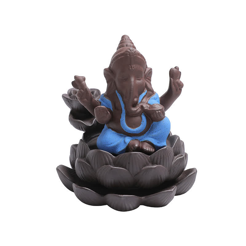 Brûleur d'encens à reflux en argile violette avec protection contre la fumée de l'éléphant Ganesh